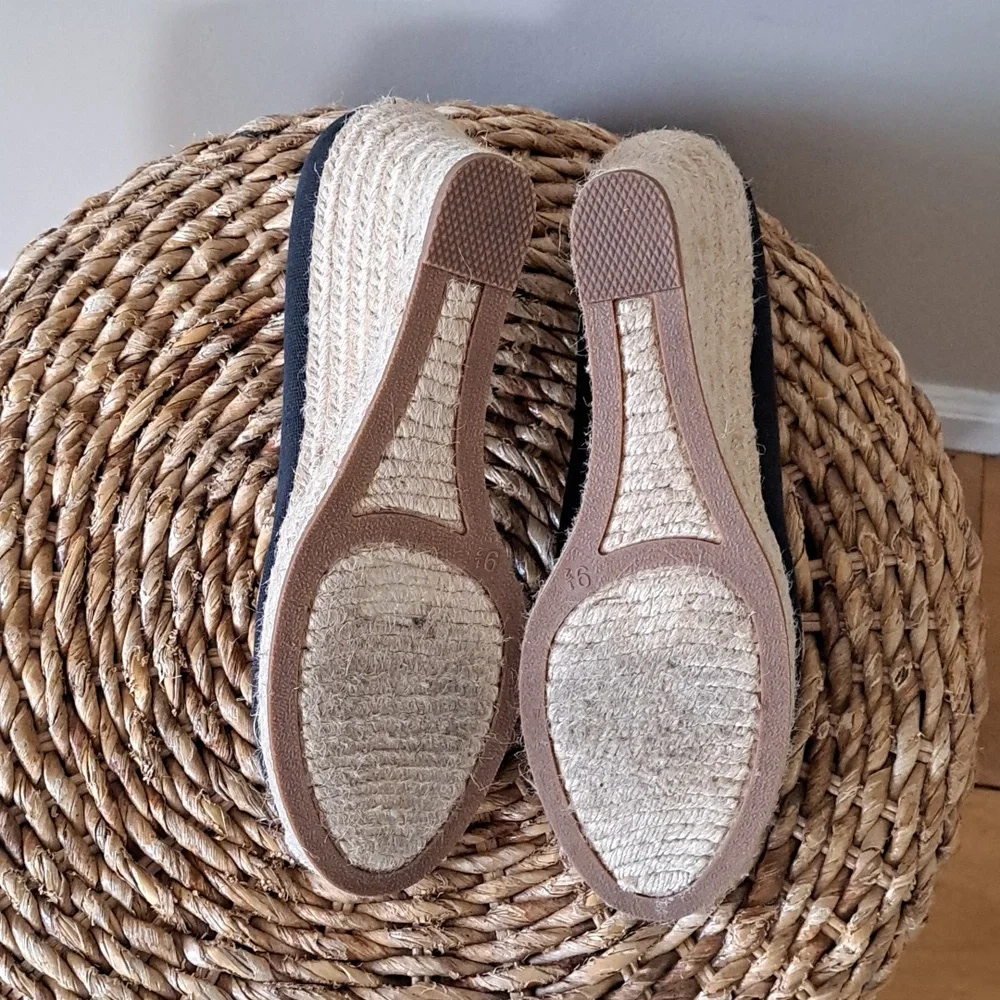 J.Crew Womens Seville Black Canvas Slip On‎ Platform Espadrille Sandals 9.5